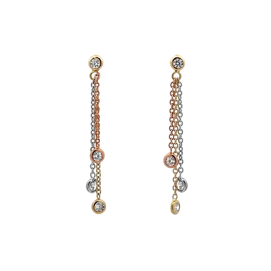 Pendant Earrings with Zircones in Gold