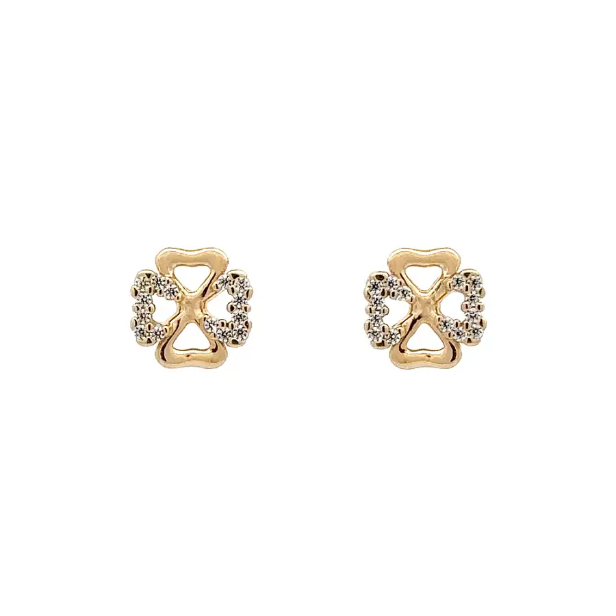 Gold Pecek Earrings Quatrefoil with Zirconias
