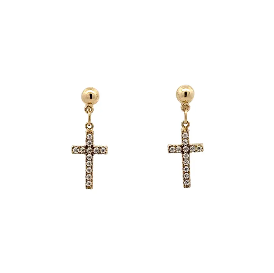Gold Earrings Cross with Zircons