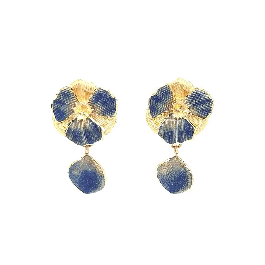Gold Earrings with Enamel