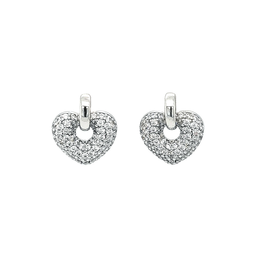 Earrings Heart with Zircones in White Gold