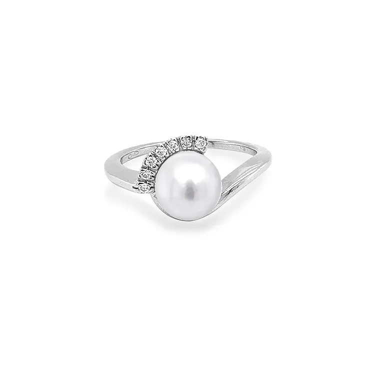 Gold Ring with Pearl and Zircones