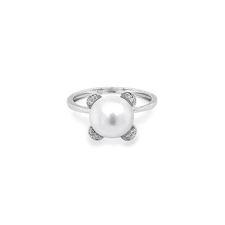 Gold Ring with Pearl and Zircones