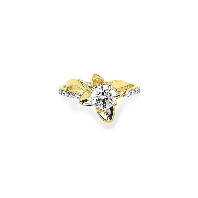 Gold Ring Flower with Zircons