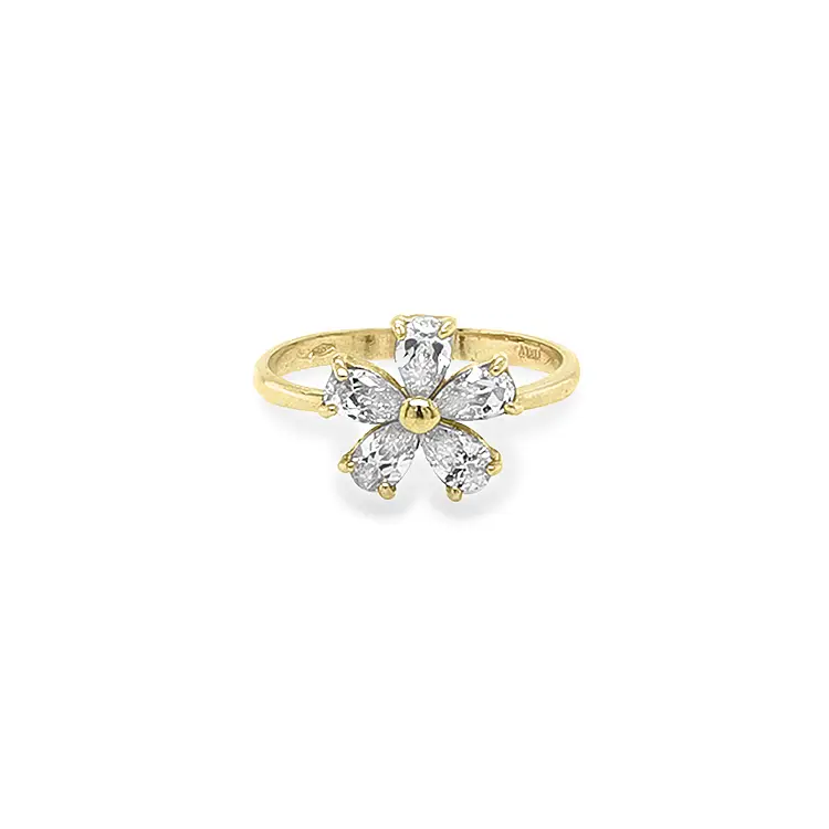 Gold Ring Flower with Zircons