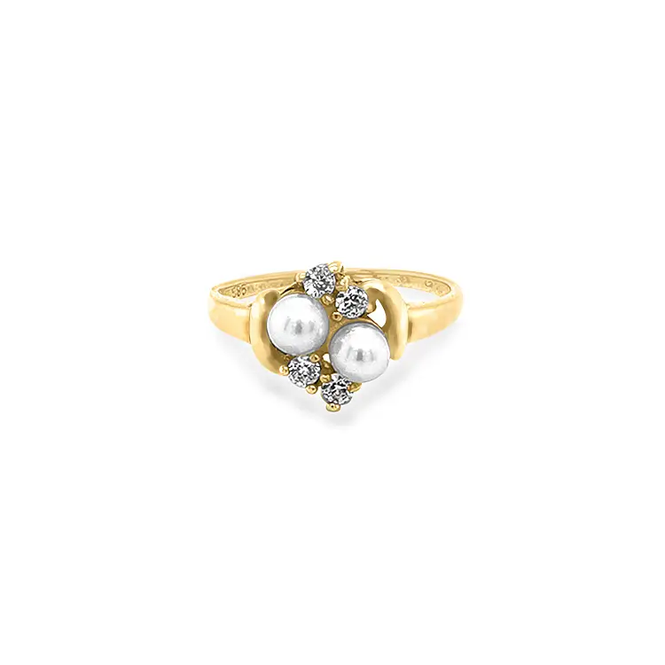 Gold Ring with Zircons and Pearls