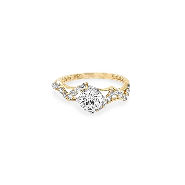 Gold Engagement Ring with Zircones