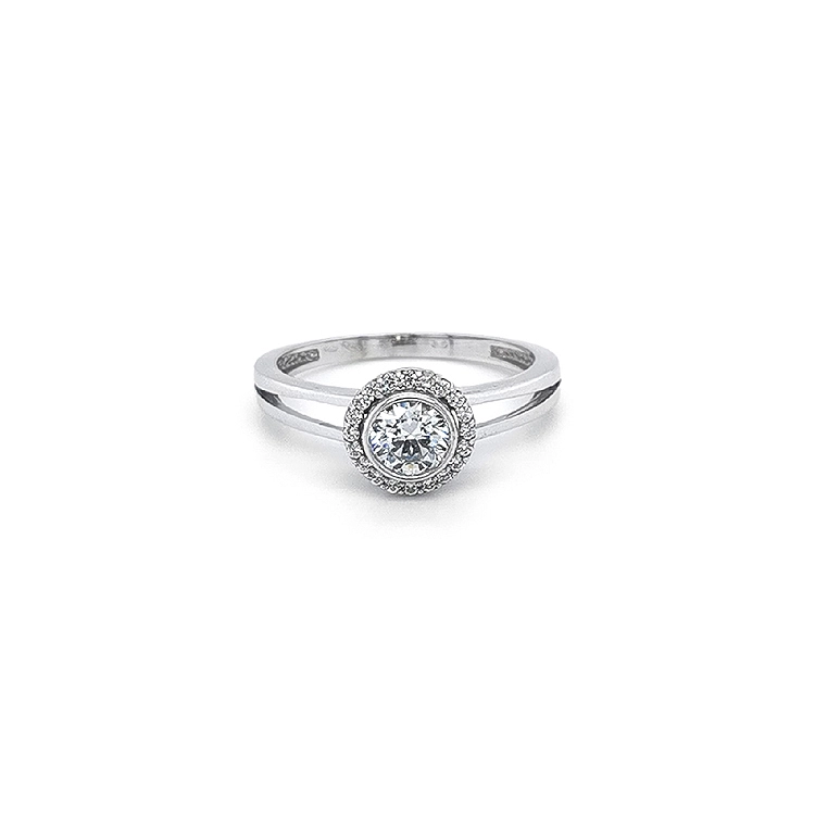 Engagement Ring with White Gold Zircons