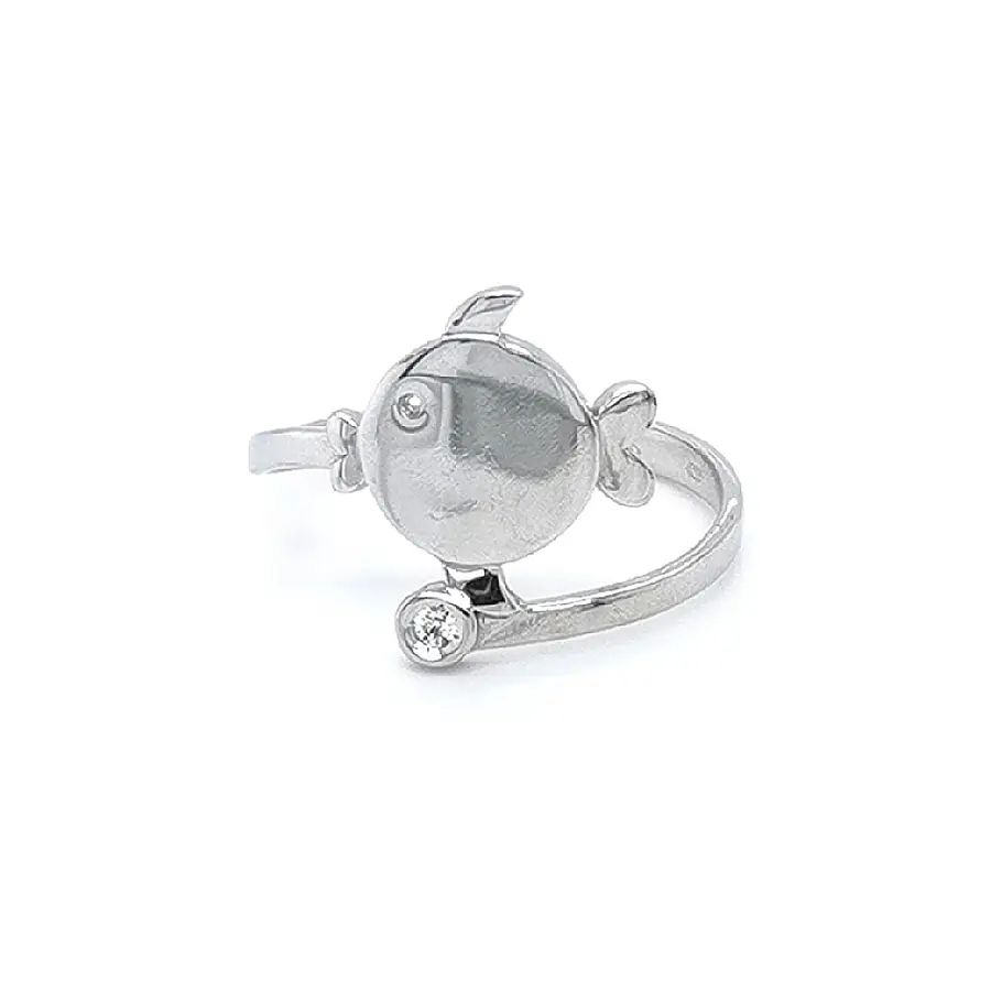 Ring Fish with White Gold Zircons