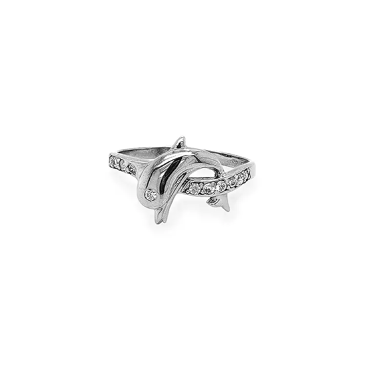 Exclusive Gold Ring in the Shape of a Dolphin with Zirconia