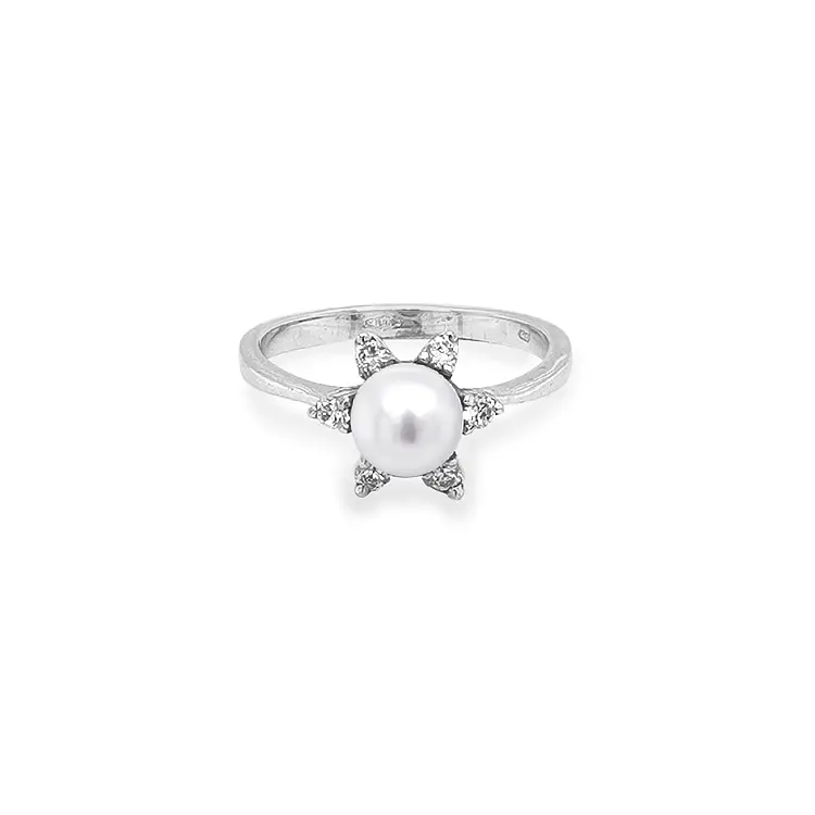 Gold Ring with Pearl and Zircones