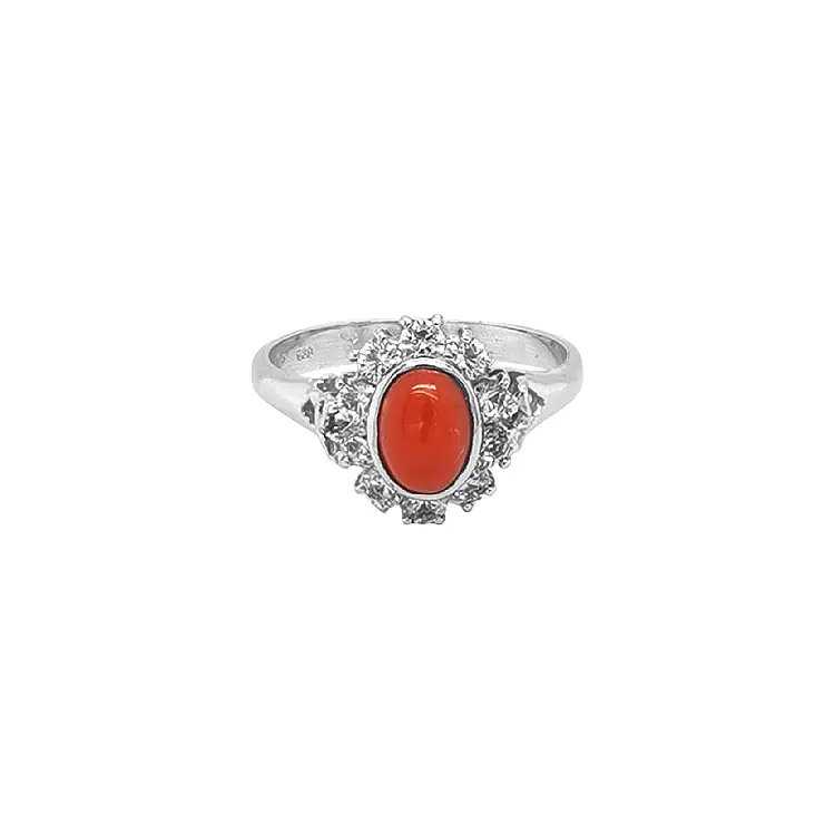 Gold Ring with Coral and Zircones