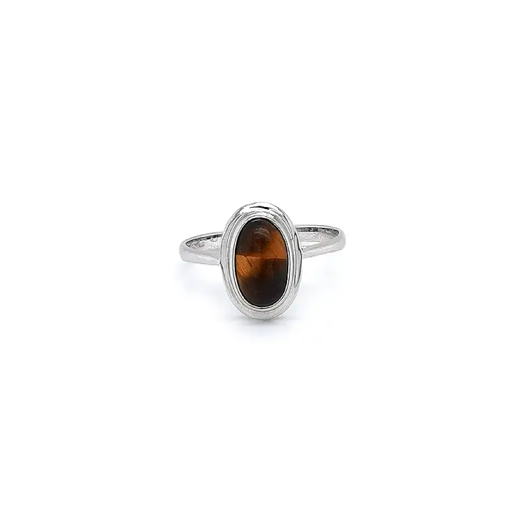 Ring with Tiger Eye in White Gold