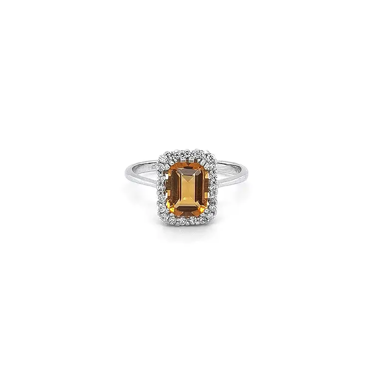 Ring with Orange Stone in White Gold