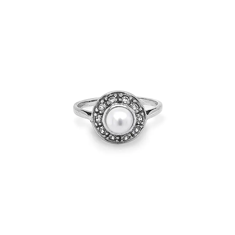 Gold Ring with Pearl and Zircones