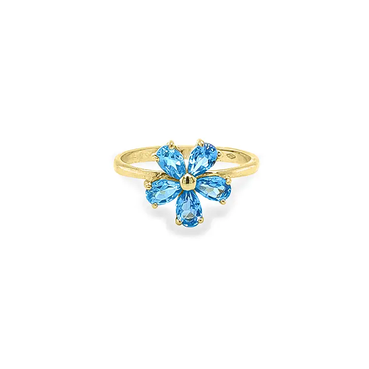 Gold Ring with Blue Stones Flower