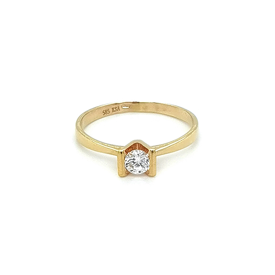 Gold Engagement Ring with Zircon