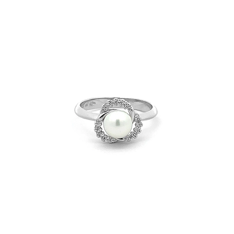 Gold Ring with Pearl and Zircones