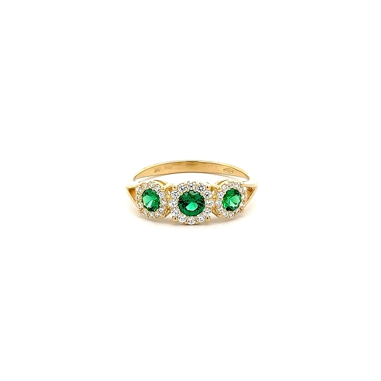 Gold Ring with Emerald Surrounded by Fine Zircons
