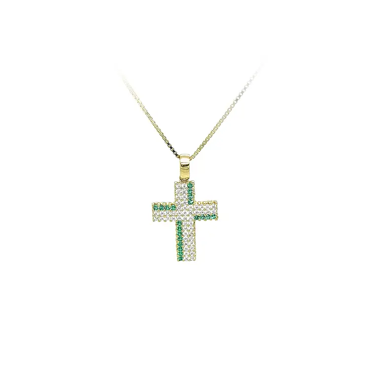 Gold Pendant Cross with Zircons