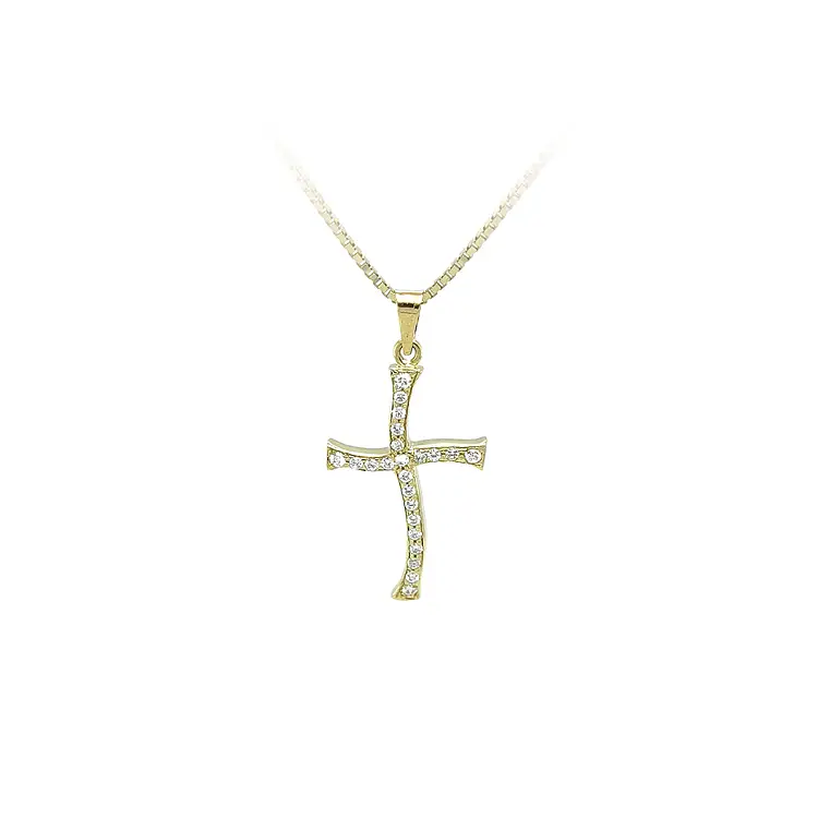 Gold Pendant Cross with Zircons