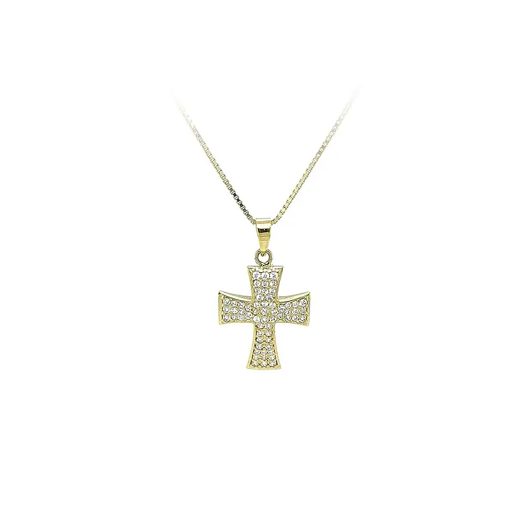 Gold Pendant Cross with Zircons