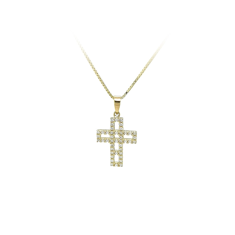 Gold Pendant Cross with Zircons