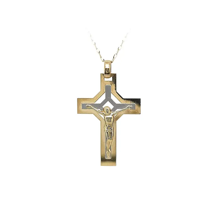 Gold Pendant Cross with Jesus Christ