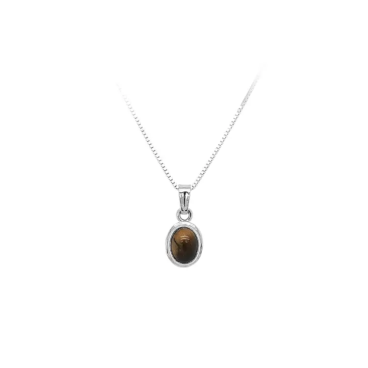 Pendant with Tiger Eye in White Gold