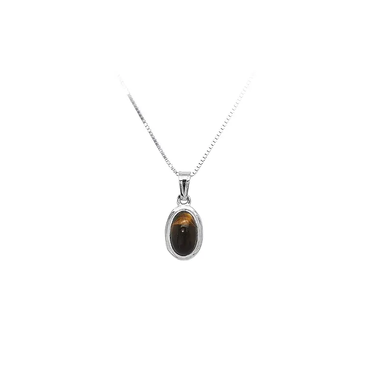 Pendant with Tiger Eye in White Gold
