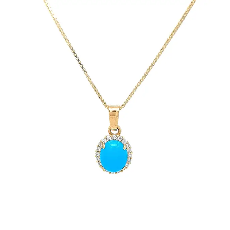 Gold Pendant with Turquoise and Zircons