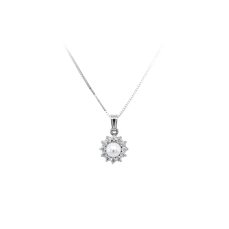 Pendant with Pearl and White Gold Zircons