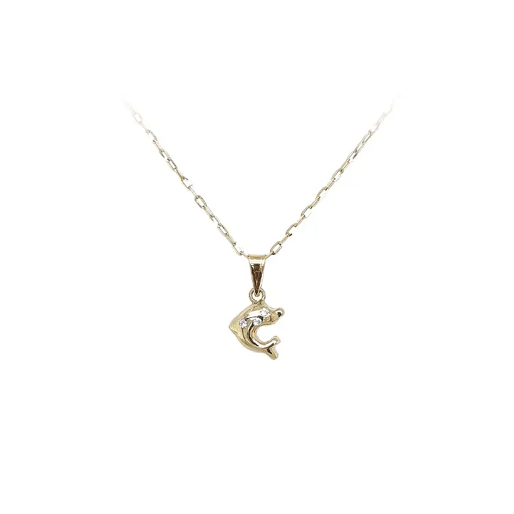 Golden Dolphin Pendant with Zircones