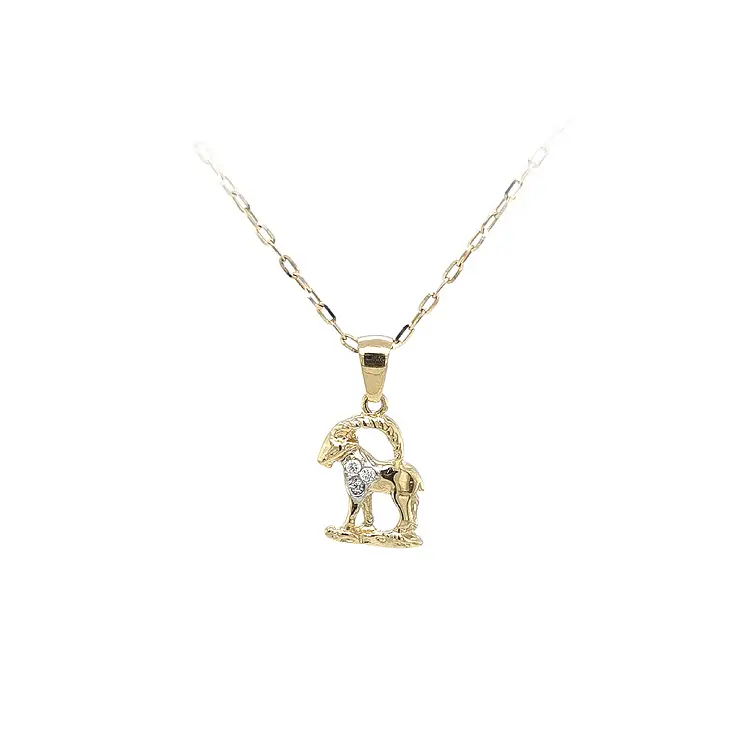 Gold Pendant Sign of the Capricorn with Zircons