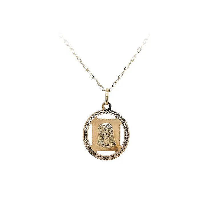 Gold Pendant Medallion Virgin Mary