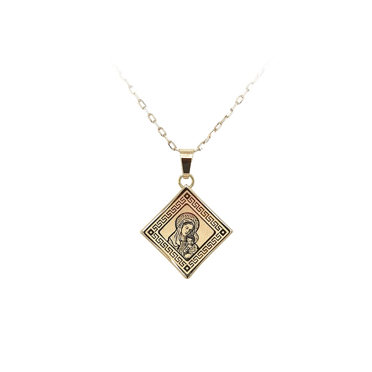 Gold Pendant Madonna Mary with Baby Jesus