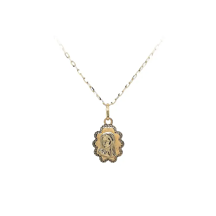 Gold Pendant Medallion Virgin Mary