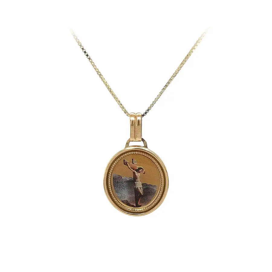 Polished Yellow Gold medallion with Christ on the Cross
