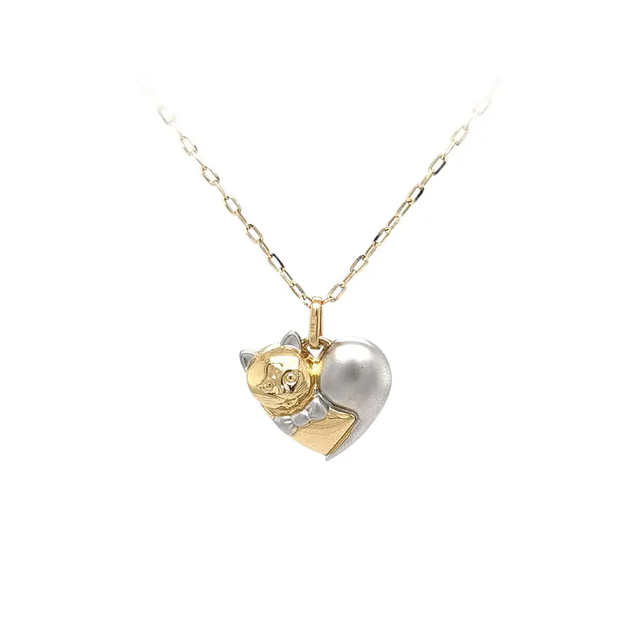 Pendant Heart Cat made of Combined Gold