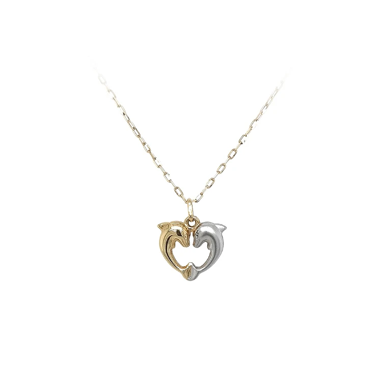 Gold Pendant Heart with Dolphins