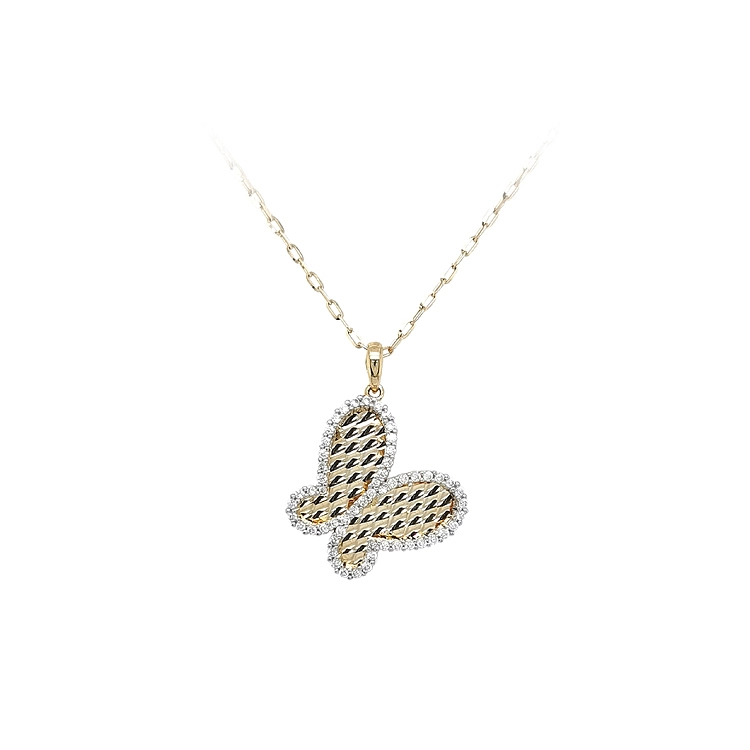 Gold Pendant Butterfly with Zircons