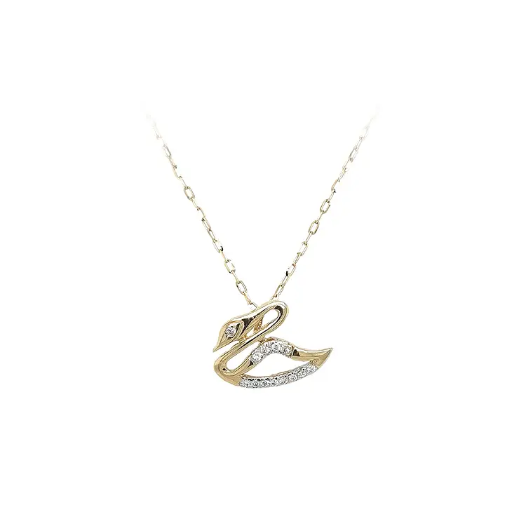 Gold Pendant Swan with Zircons