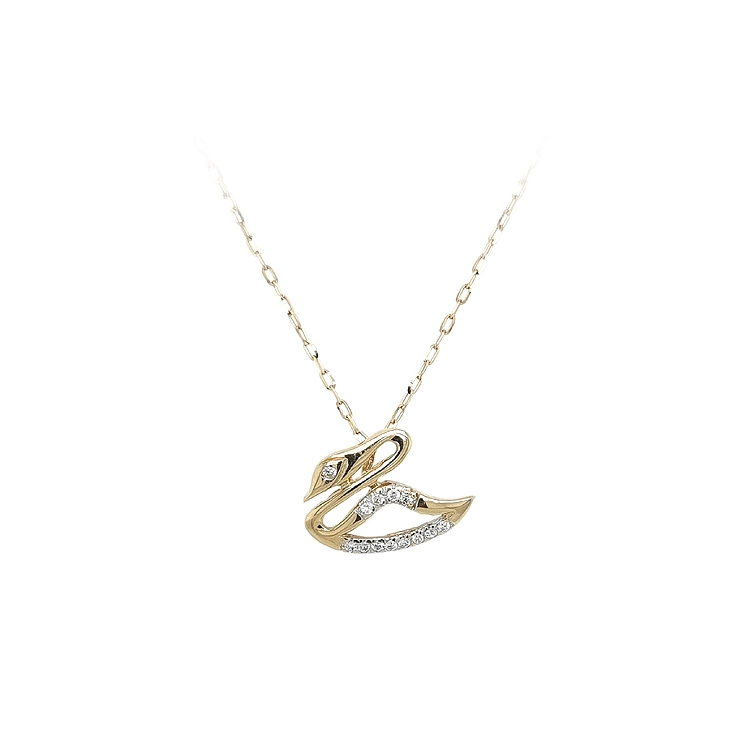 Gold Pendant Swan with Zircons