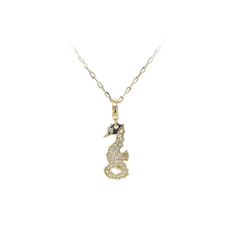 Gold Pendant Sea Horse with Zircons