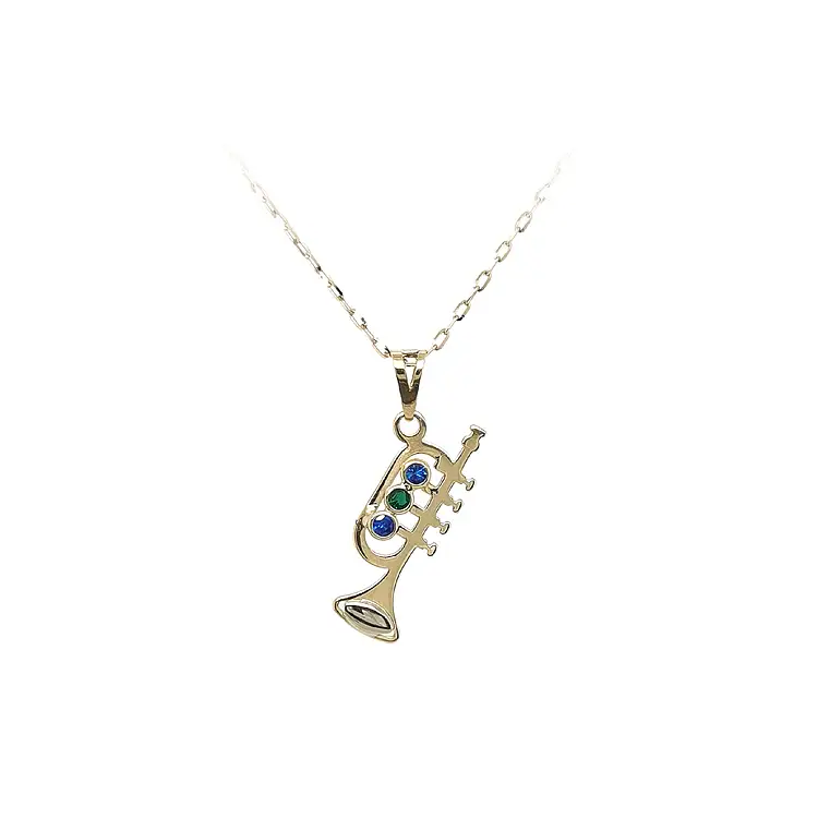 Gold Pendant Trumpet with Coloured Stones