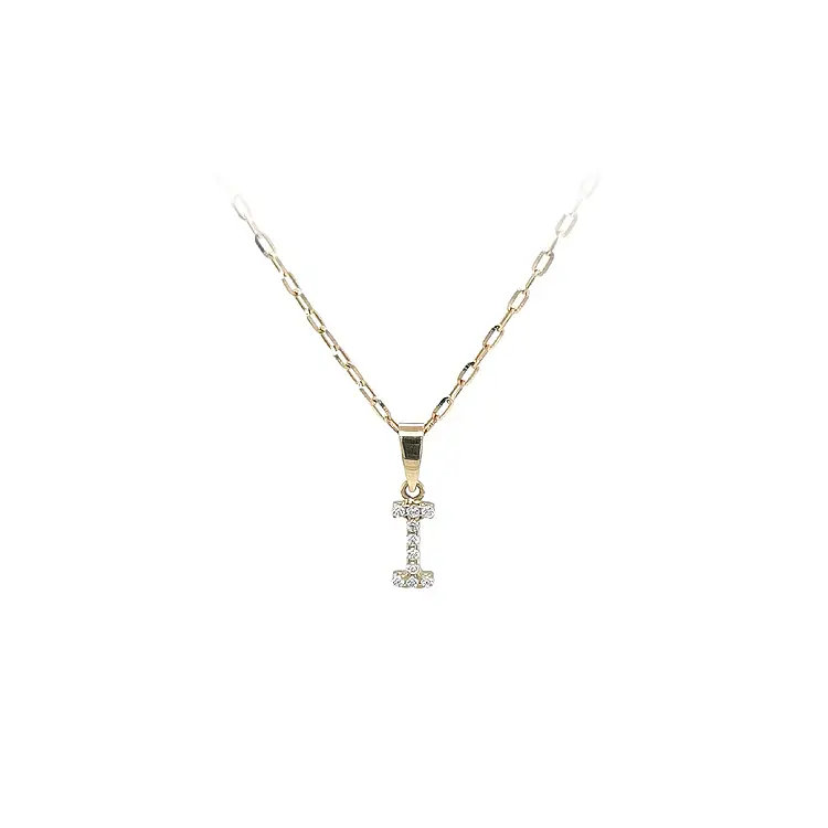 Gold Pendant Letter I with Zircones