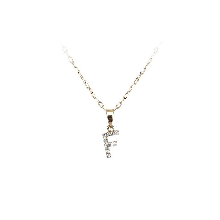 Gold Pendant Letter F with Zirconia