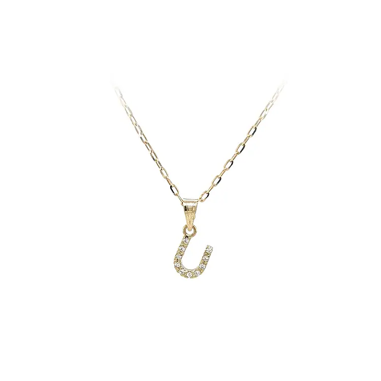 Gold Pendant Letter U with Zirconia