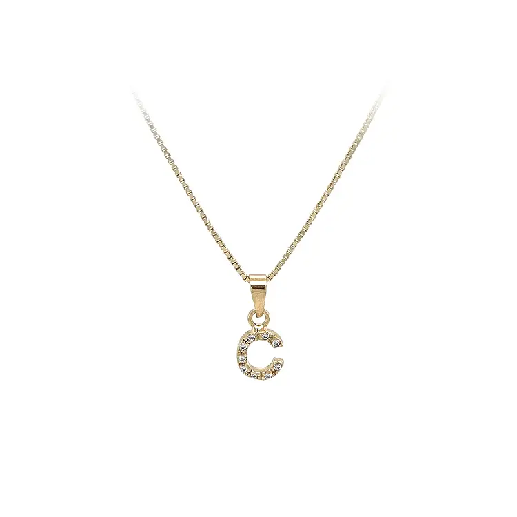 Gold Pendant with Zircons Letter C