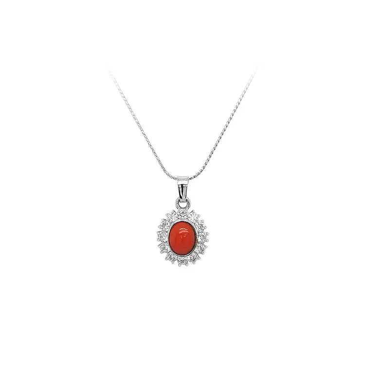 Pendant with Coral and White Gold Zircons